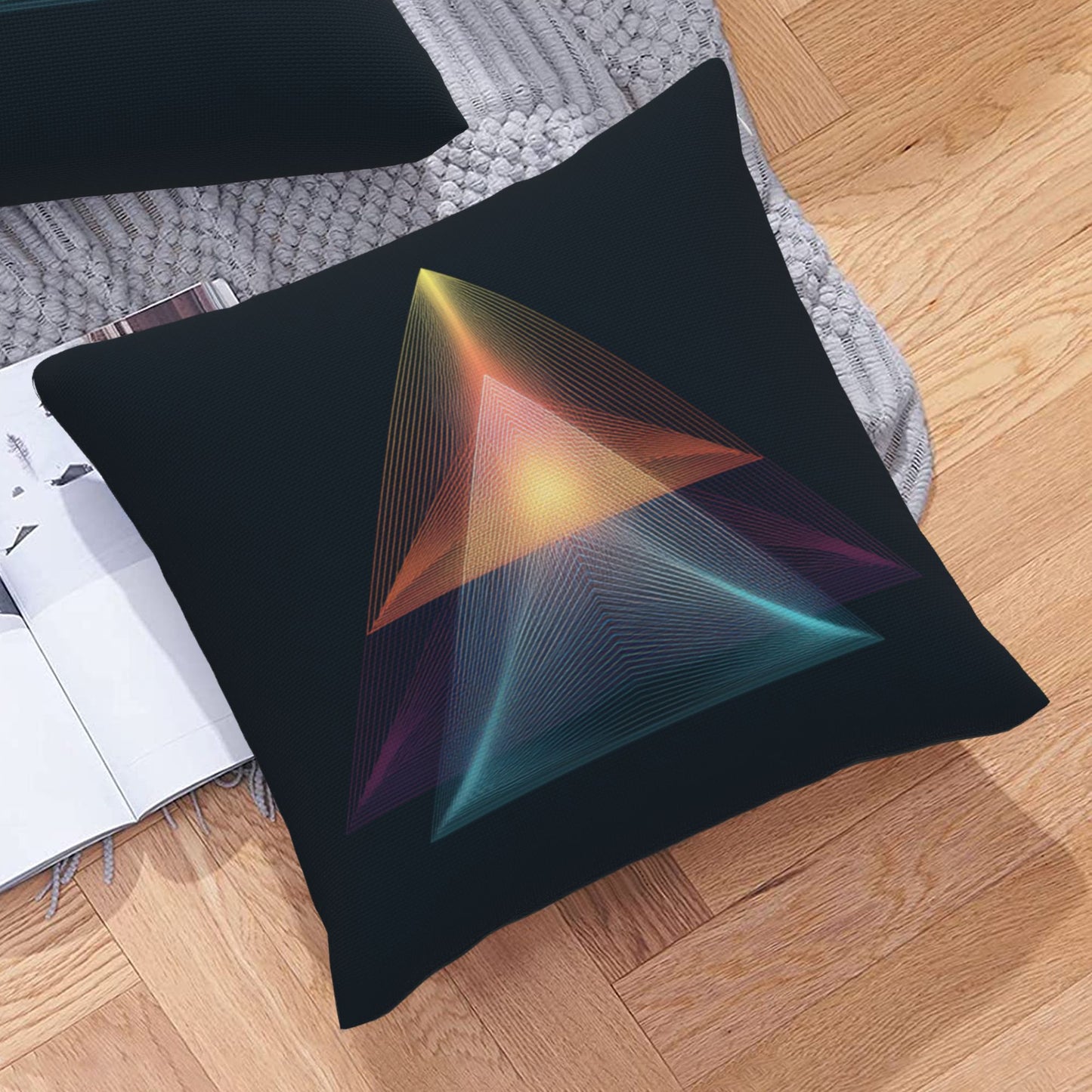 Geometric Neon Pyramid Art Cushion – Modern Decorative Throw Pillow