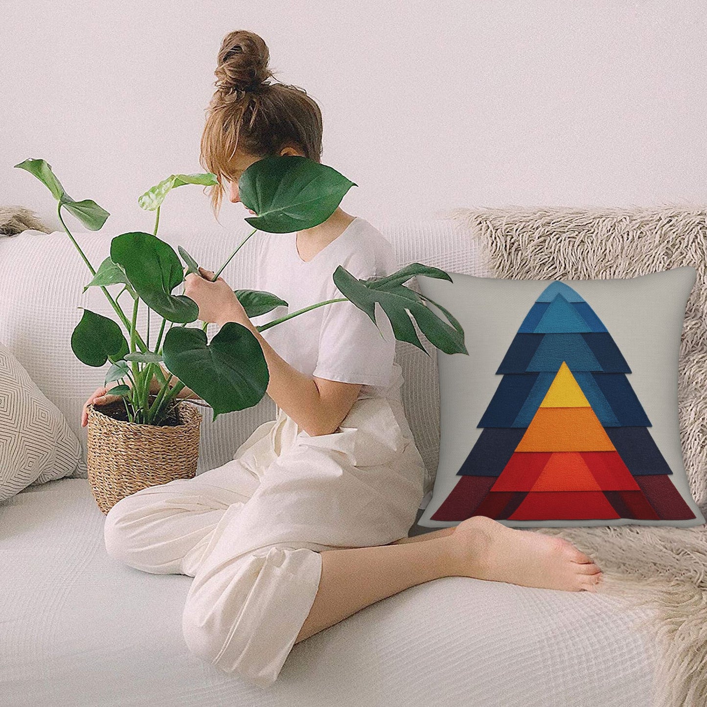 Geometric Layered Colorful Triangle Decorative Throw Pillow