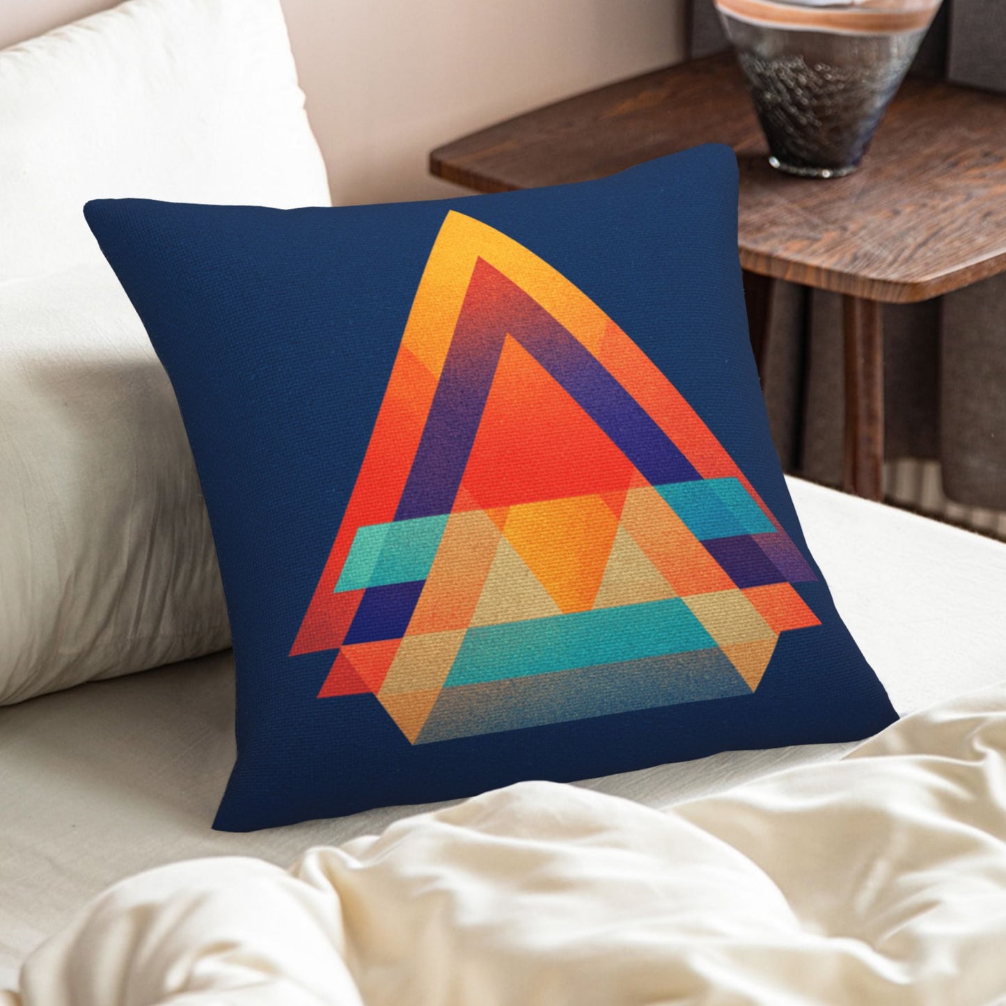 Modern Geometric Throw Pillow Cover – Colorful Triangle Art Design
