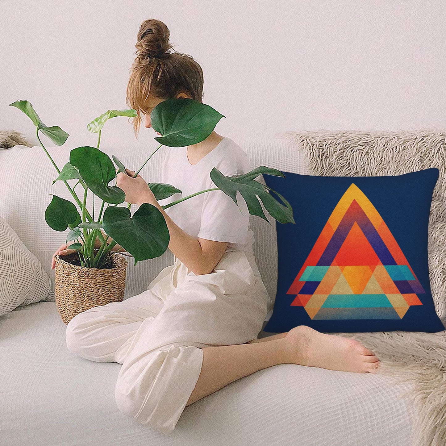Modern Geometric Throw Pillow Cover – Colorful Triangle Art Design