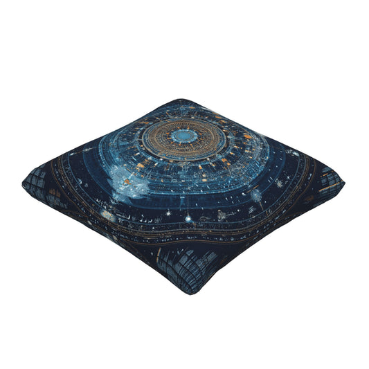 Sci-Fi Futuristic Geometric Energy Core Pillow – Deep Blue Cosmic Pattern Cushion