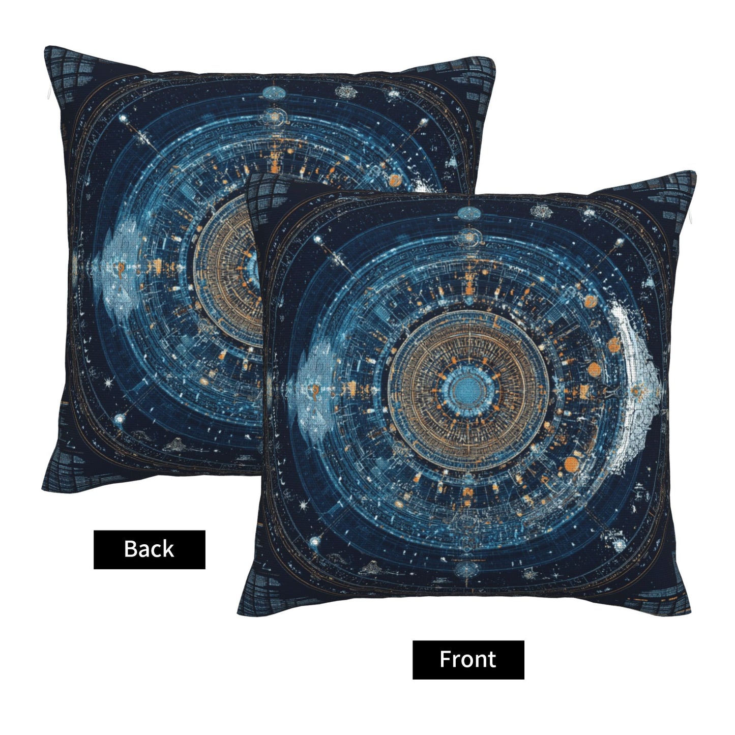 Sci-Fi Futuristic Geometric Energy Core Pillow – Deep Blue Cosmic Pattern Cushion