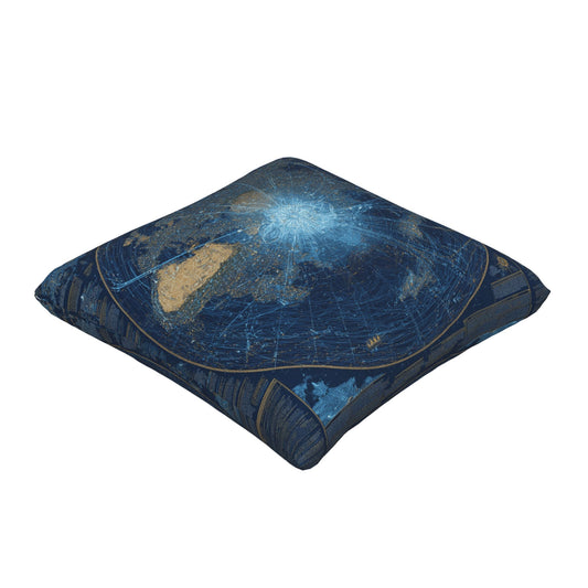 Galaxy World Map Geometric Throw Pillow – Blue Cosmic Design Decorative Cushion