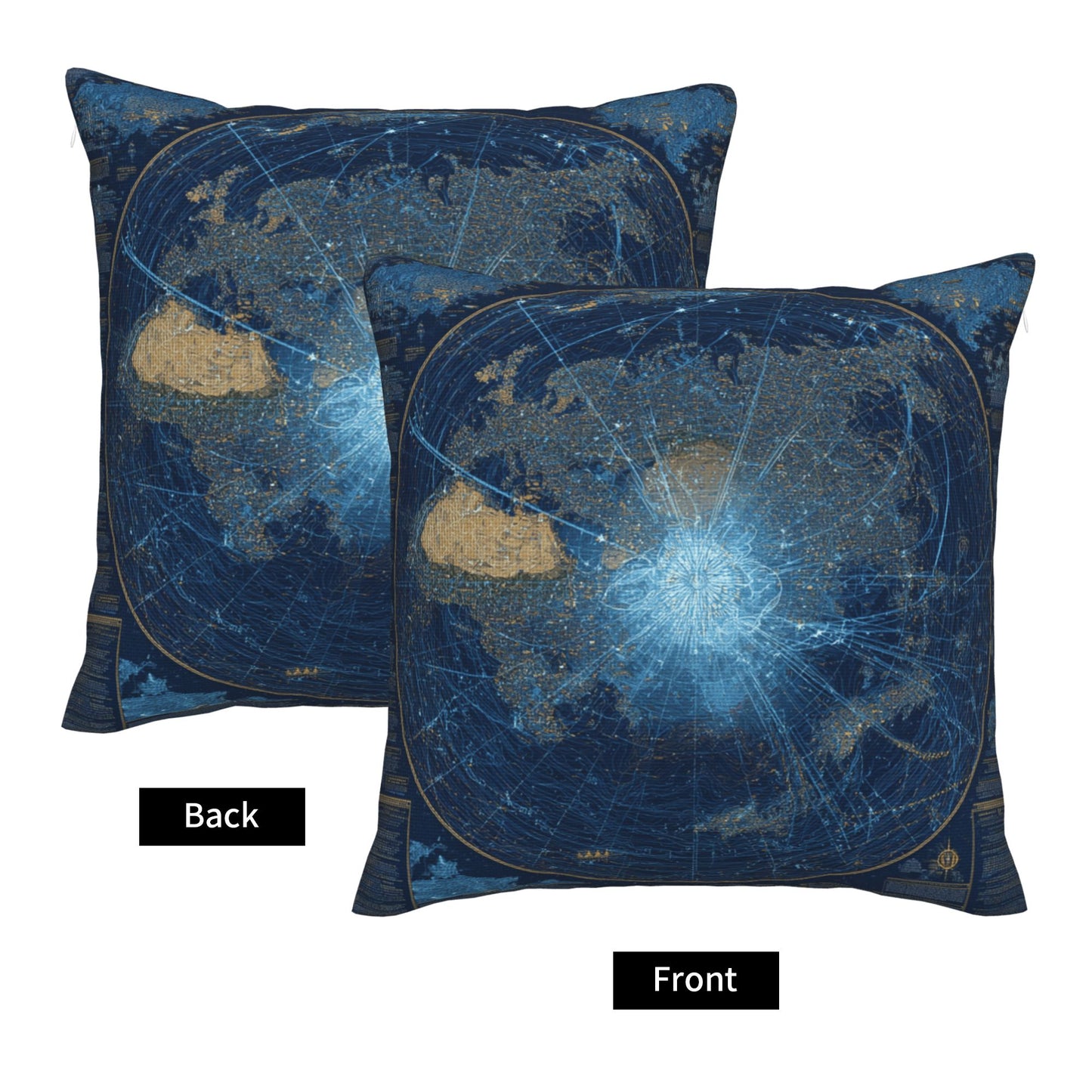Galaxy World Map Geometric Throw Pillow – Blue Cosmic Design Decorative Cushion