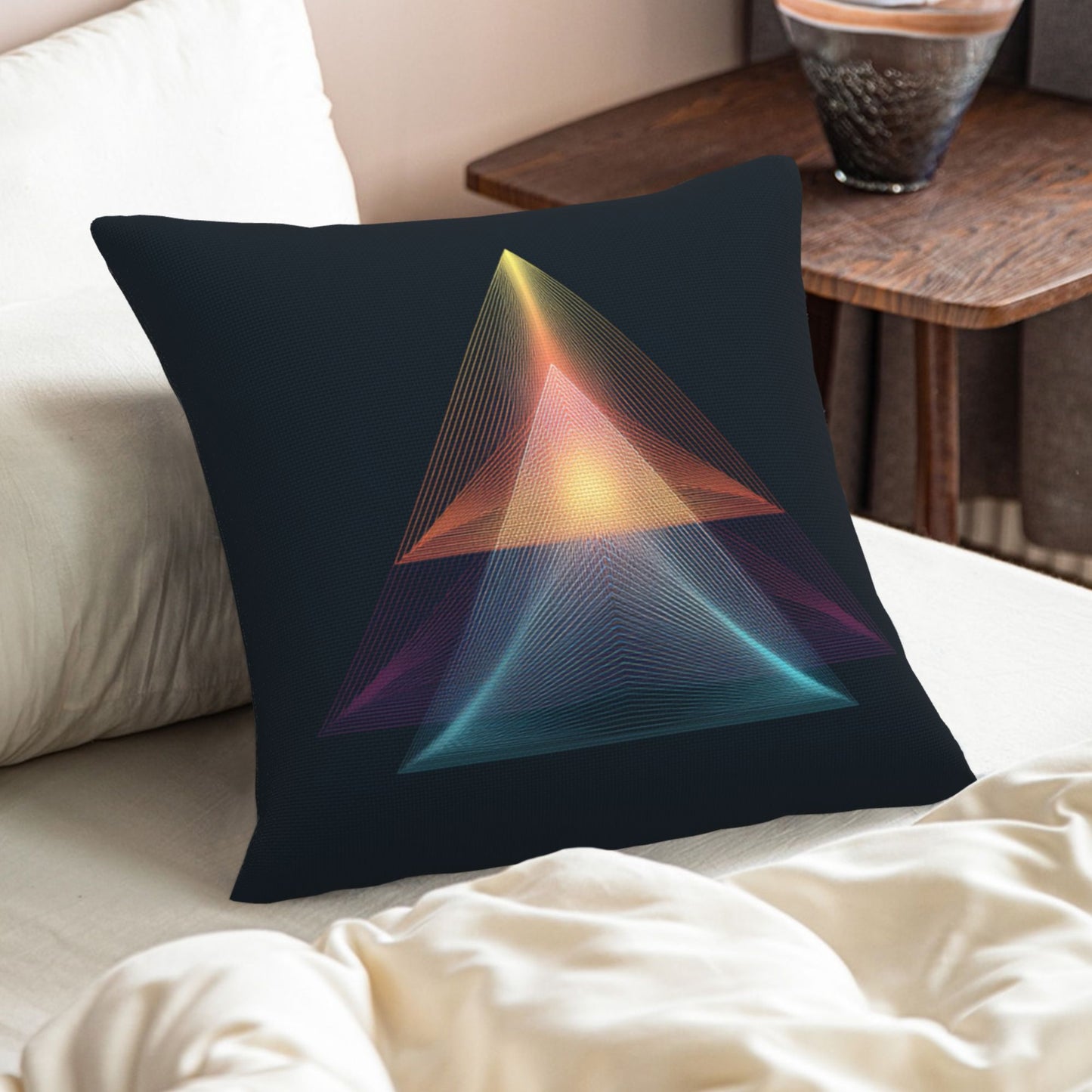Geometric Neon Pyramid Art Cushion – Modern Decorative Throw Pillow