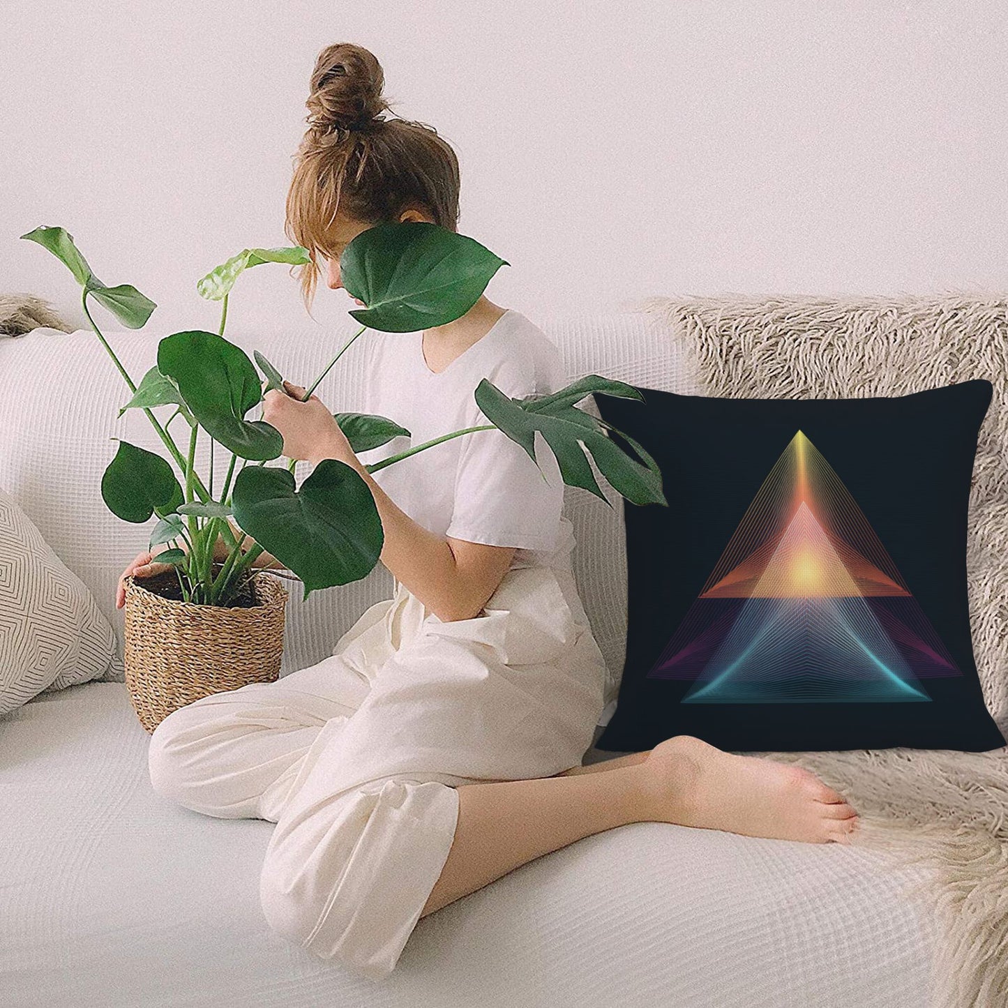 Geometric Neon Pyramid Art Cushion – Modern Decorative Throw Pillow