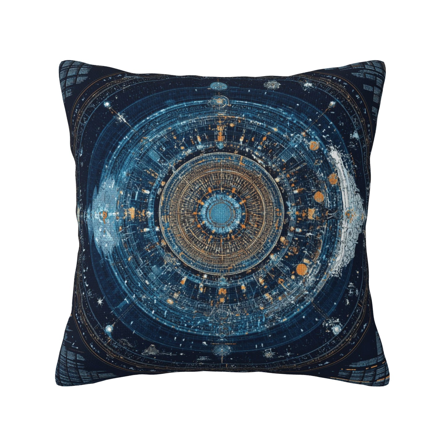 Sci-Fi Futuristic Geometric Energy Core Pillow – Deep Blue Cosmic Pattern Cushion