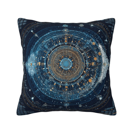 Sci-Fi Futuristic Geometric Energy Core Pillow – Deep Blue Cosmic Pattern Cushion