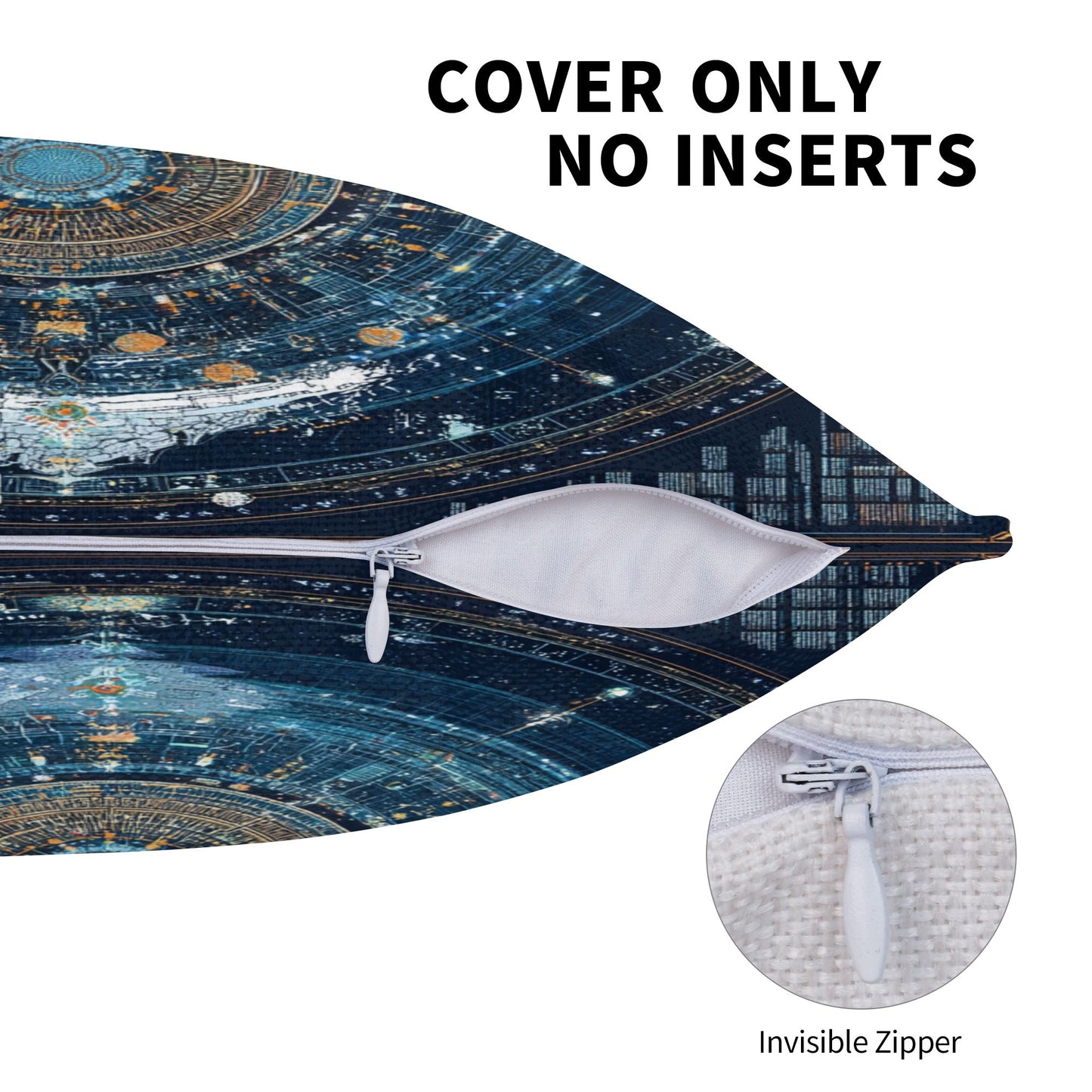 Sci-Fi Futuristic Geometric Energy Core Pillow – Deep Blue Cosmic Pattern Cushion